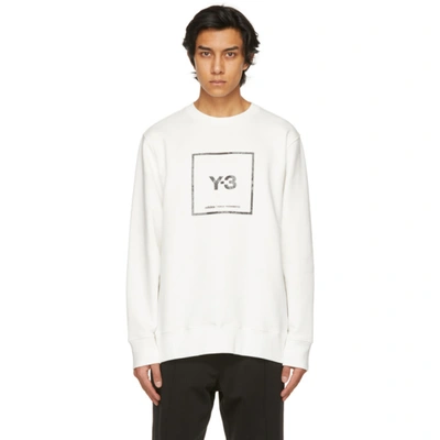 Y-3 White Reflective Square Logo Graphic Sweatshirt In White,grey
