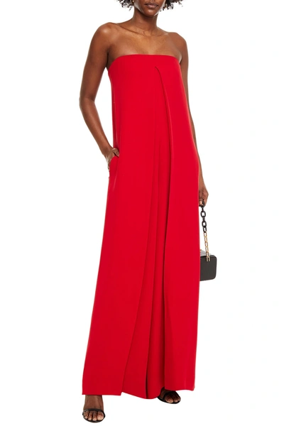 Valentino Strapless Pleated Silk-crepe Wide-leg Jumpsuit In Red