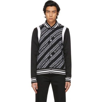 Givenchy Black Wool Jacquard Chain Bomber Jacket In Black - White