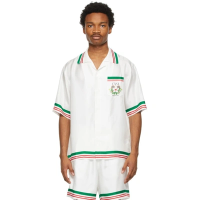 Casablanca Tennis Club Short-sleeve Silk Shirt In White