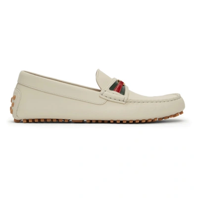 Gucci Off-white Interlocking G Driver Loafers In 9107 My.whi