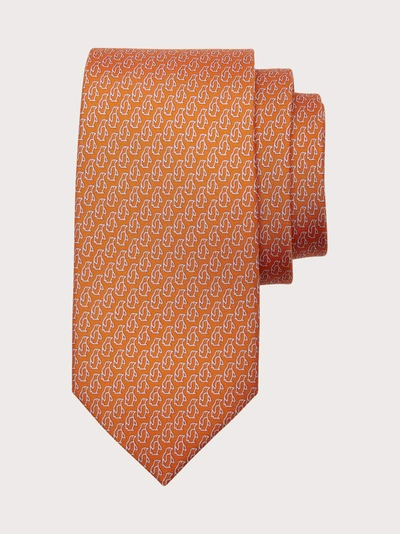 Ferragamo Penguin Print Silk Tie In Orange