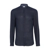 Brunello Cucinelli Stand-collar Linen-blend Shirt In Bleu Marine