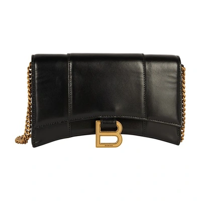 Balenciaga Hourglass Croc-effect Leather Wallet On Chain In Nero