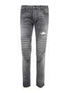 BALMAIN DISTRESSED SKINNY JEANS IN GREY