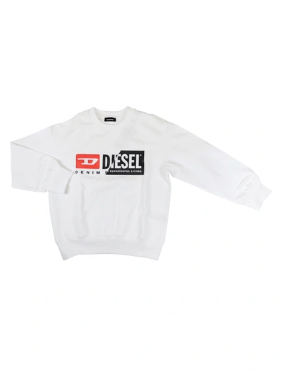 Diesel Teen Logo Print Crew Neck Sweatshirt In White