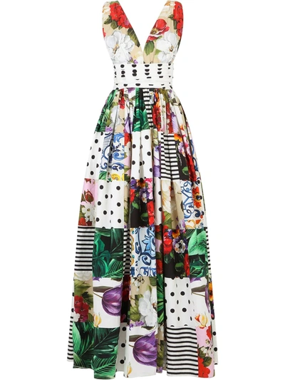 Dolce & Gabbana Long Sleeveless Patchwork Poplin Dress In Multicolour