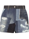 Dolce & Gabbana Distressed Patchwork Denim Shorts In Blue