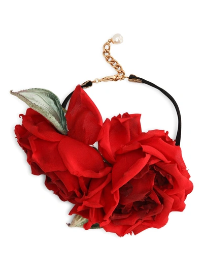 Dolce & Gabbana Rose-appliqué Choker Necklace In Black