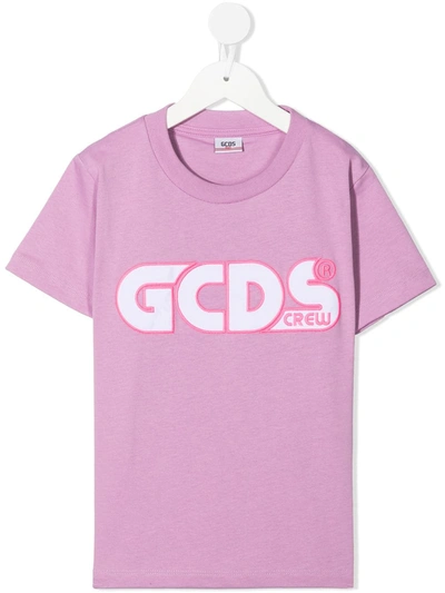 Gcds Teen Logo-embroidered Cotton T-shirt In Purple