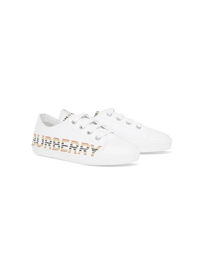 Burberry Little Kid's And Kid's Larkhall Icon Stripe Canvas Sneakers In Optic White