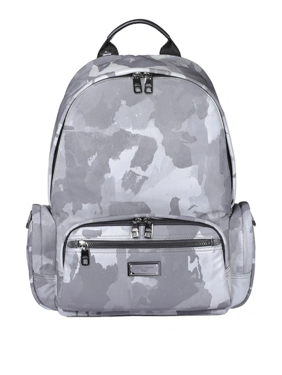 Dolce & Gabbana Nylon Backpack With Camouflage Print In Grey