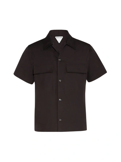 Bottega Veneta Triangle-patch Cotton-blend Poplin Shirt In Brown
