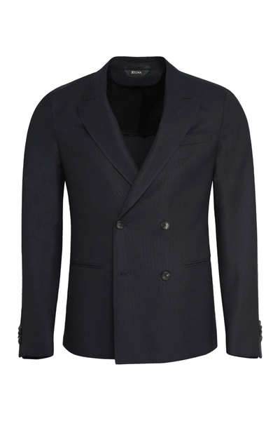 Z Zegna Double-breasted Wool Jacket In Blue