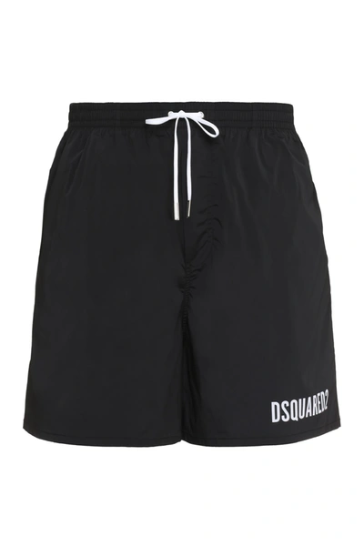 Dsquared2 Icon Metallic-logo Drawstring Swim Shorts In Black