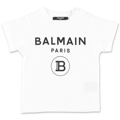 Balmain White Babykids T-shirt With Black Double Logo