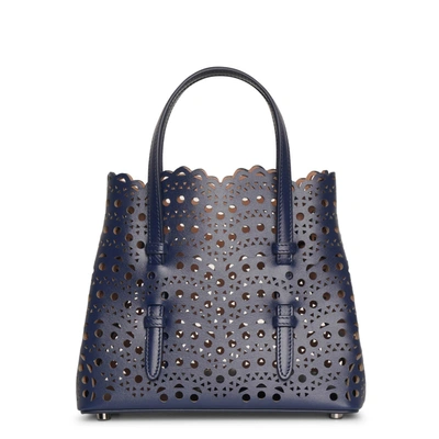 Alaïa Mina 20 Dark Blue Leather Tote Bag