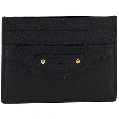 Balenciaga Women's Genuine Leather Credit Card Case Holder Wallet In Black