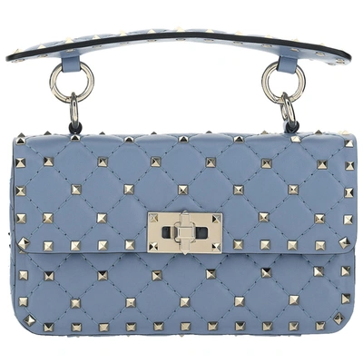Valentino Garavani Women's Leather Handbag Shopping Bag Purse Rockstud Small In Light Blue