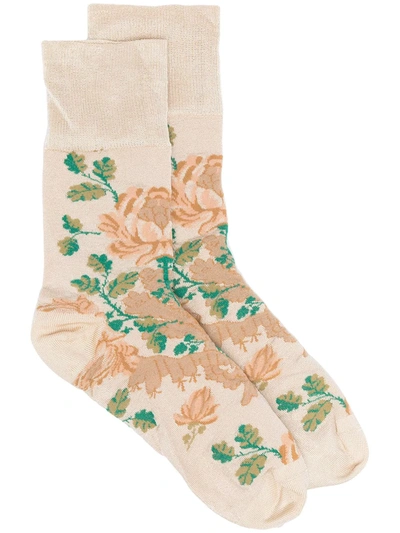 Simone Rocha Floral Print Ankle Socks In Brown