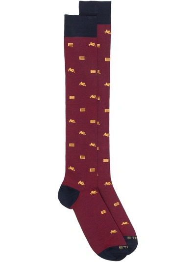 Etro Monogram-pattern Cotton Socks In Red