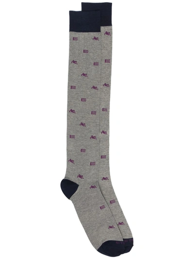 Etro Monogram-pattern Cotton Socks In Grey