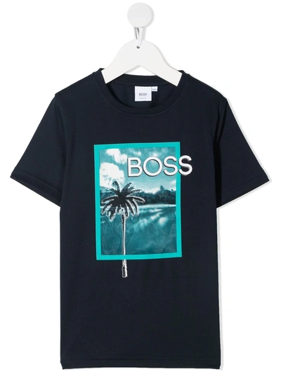 Bosswear Teen Palm-print T-shirt In 黑色