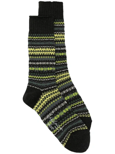 Yohji Yamamoto Fair Isle Intarsia-knit Socks In Multicolour