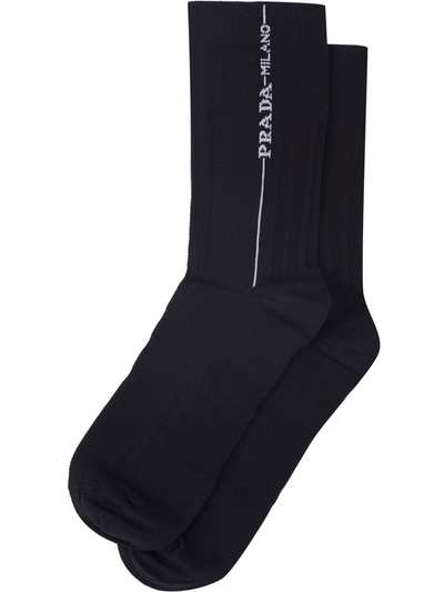 Prada Logo-intarsia Socks In Black