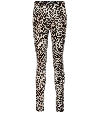 Ganni Leopard-print High-waisted Leggings In Beige,black