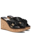 Jimmy Choo Narisa Knotted Leather Wedge Sandals In Black