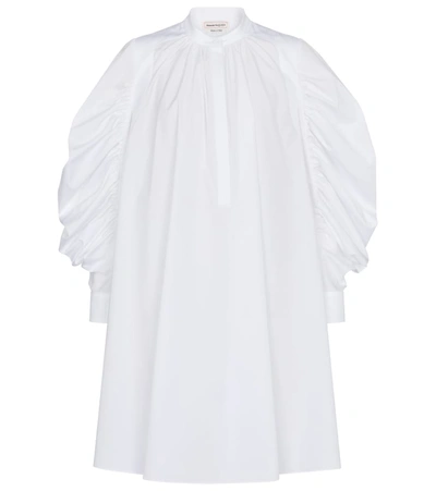 Alexander Mcqueen 羊腿袖褶裥纯棉衬衫式连衣裙 In White