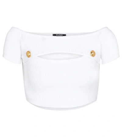 Balmain White Off-the-shoulder Cropped Tank Top