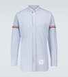 Thom Browne Oxford Striped Grosgrain Armband Classic Shirt In Blue