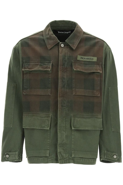 Palm Angels Check-print Military Jacket In Green,brown