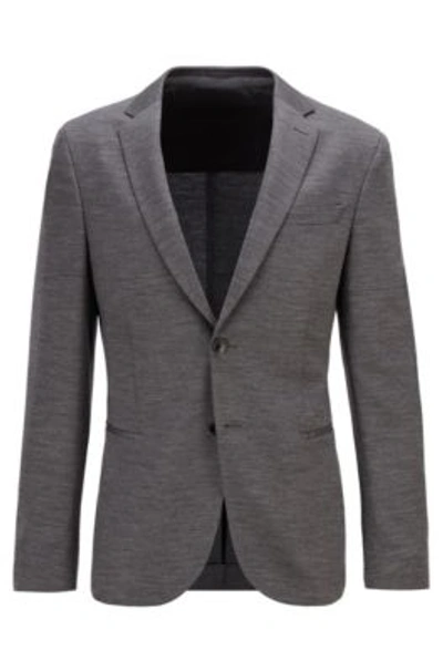 Hugo Boss Slim Fit Jacket In Traceable Melange Virgin Wool In Grey