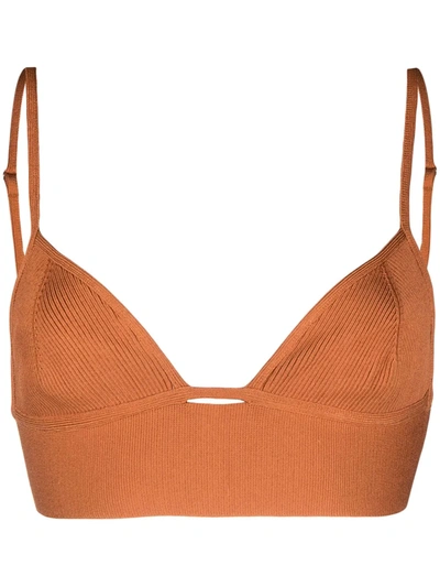 Jonathan Simkhai Ribbed-knit Triangle-cup Bra In Brown