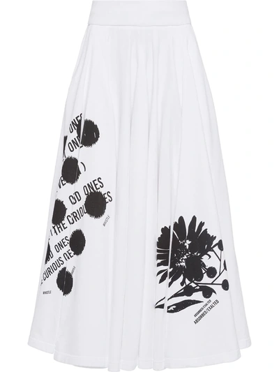 Prada Graphic-print Poplin Midi-skirt In White