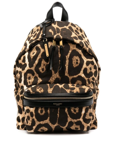 Saint Laurent Mini City Wild Leopard-print Canvas Backpack In 2094 Manto Natura