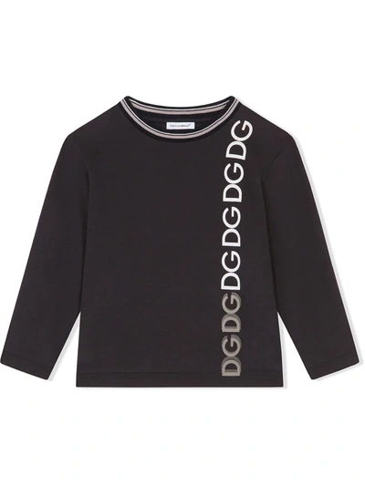 Dolce & Gabbana Kids' Logo-print T-shirt In Dark Blue