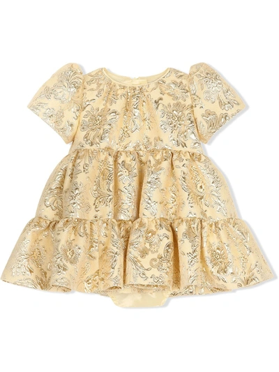 Dolce & Gabbana Babies' Floral Jacquard Midi Dress In Yellow