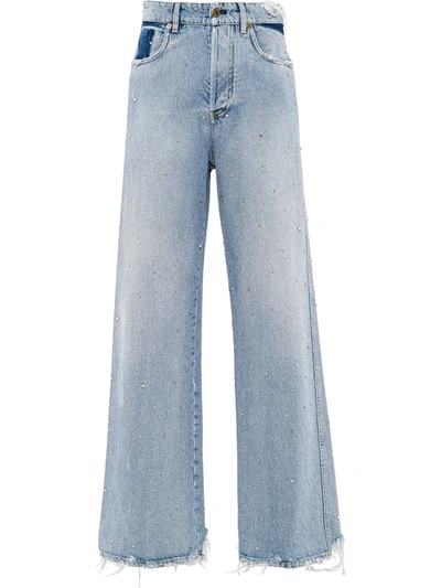 Miu Miu Frayed Wide-leg Jeans In Blue