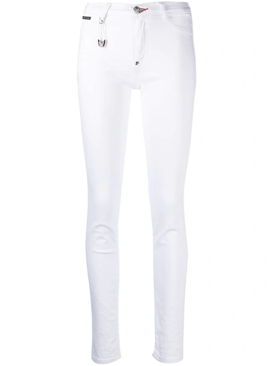 Philipp Plein High-waisted Cotton Jeggings In White