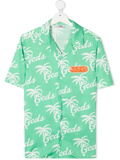 Gcds Teen Logo-printed Hawaiian Shirt In Green