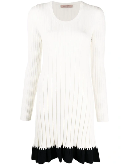 Twinset Ribbed-knit Midi Dress In White