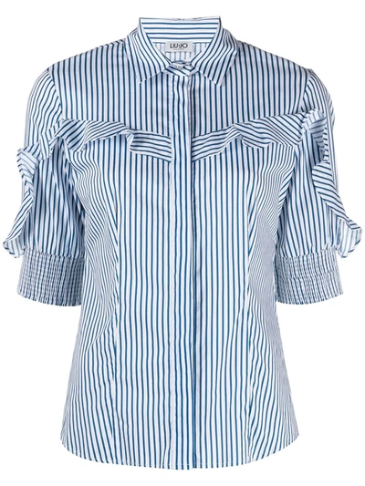 Liu •jo Striped Ruffle-trimmed Shirt In White