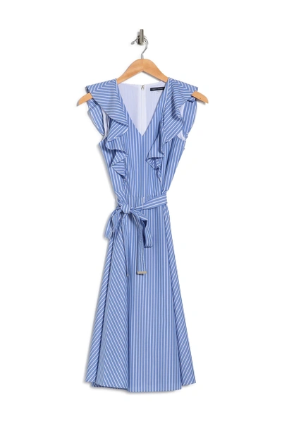 Tommy Hilfiger Striped Ruffled A-line Midi Dress In Blue/brt W