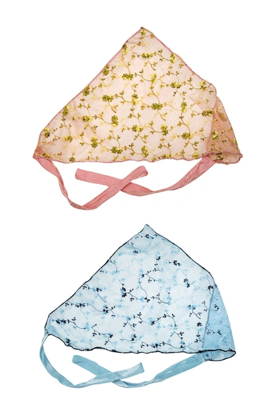 Berry Sheer Embroidered Bandana In Blue/pink