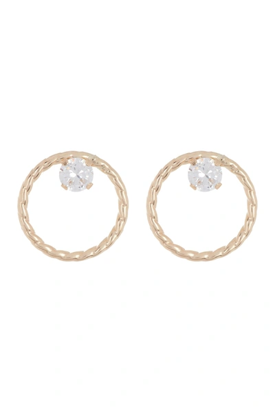 Candela 14k Yellow Gold Cz Textured Hoop Stud Earrings In Clear