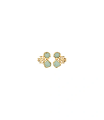 Tory Burch Roxanne Goldtone Logo Cluster Stud Earring In Rolled Brass Swirled Mint